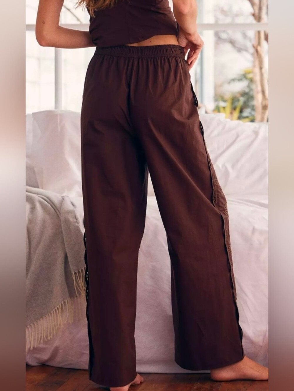 Anthropologie LyreBird Brown Embroidered Eyelet Boxer Pants - Picture 3 of 4